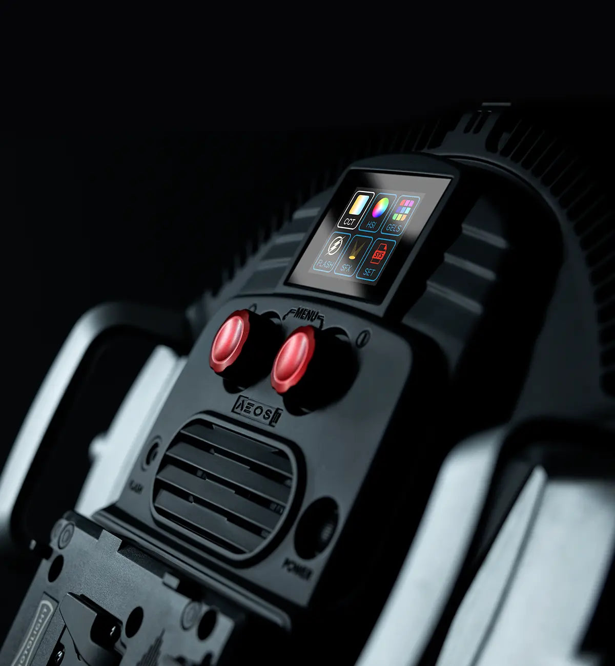 Back of AEOS 2 on black background